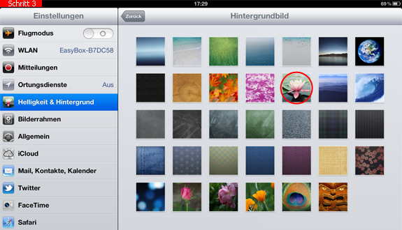 Hintergrundbild auf dem iPad auswählen