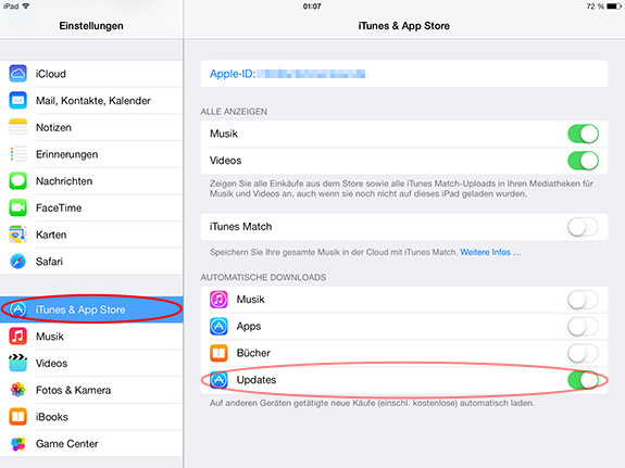 iPad-Apps automatisch aktualisieren