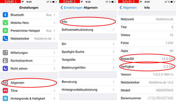 Speicherplatz auf dem iPhone anzeigen