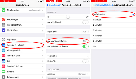 Zeit für automatische Sperre auf dem iPhone aktivieren