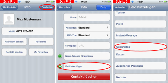 Kontakt auf dem iPhone bearbeiten / Detail hinzufügen