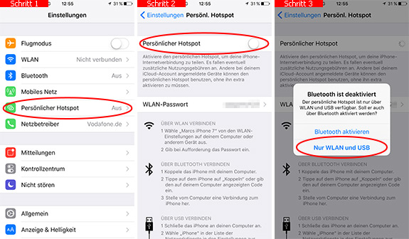 Hotspot auf dem iPhone einschalten