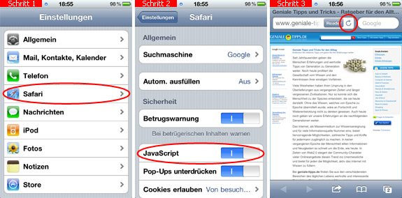 Javascript auf dem iPhone aktivieren
