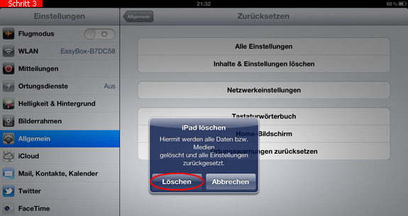 Zurücksetzen des iPads bestätigen
