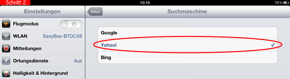Suchmaschinenanbieter auf dem iPad ändern