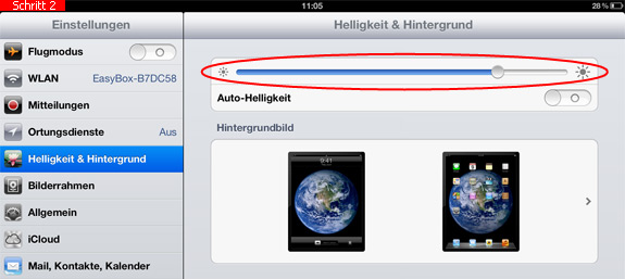 Helligkeit auf dem iPad ändern