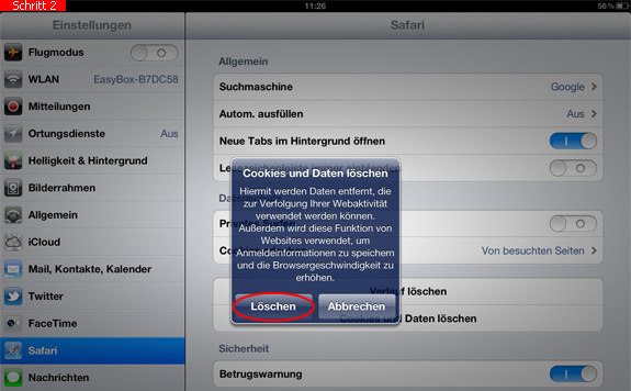 Cookies und Daten löschen auf dem iPad