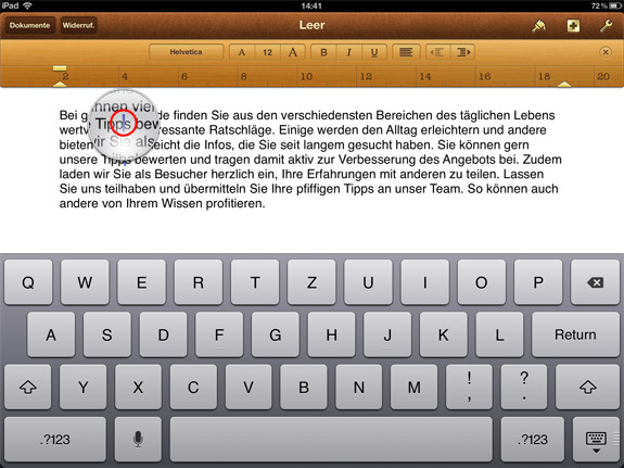 Cursor auf dem iPad bewegen