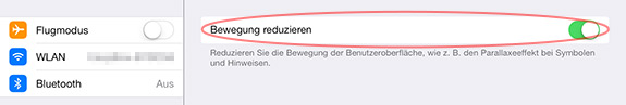 Schalter Bewegung reduzieren aktivieren