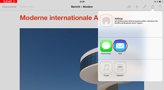 Dokument in Pages per Mail weiterleiten