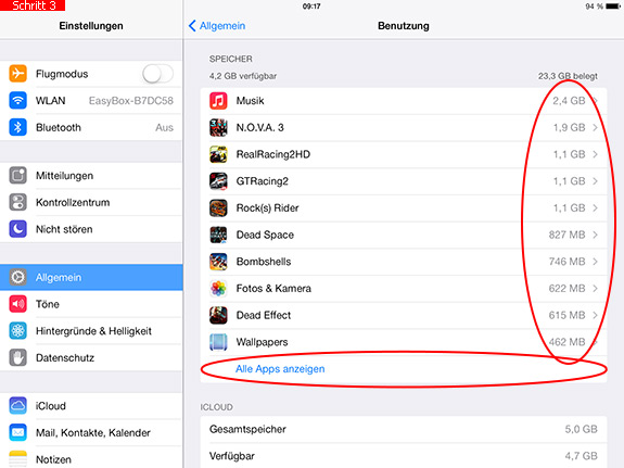 Größe der einzelnen Apps auf dem iPad