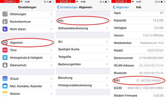 IMEI in den Einstellungen anzeigen lassen