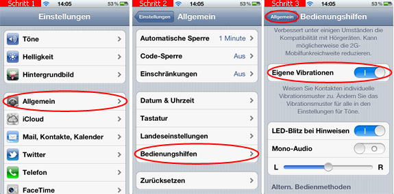In den Bedienungshilfen eigene Vibration aktivieren