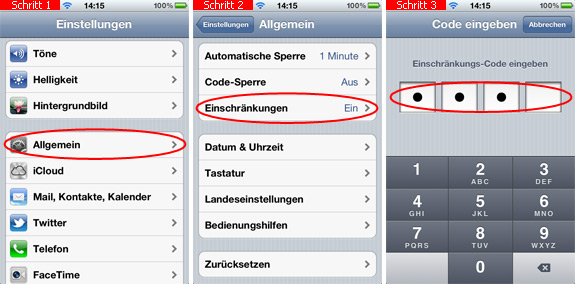 iPhone-Menü - Einschränkungen