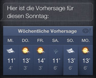 Siri nach dem Wetter für Sonntag fragen