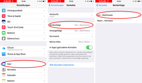 Kontakte auf dem iPhone nach dem Alphabet sortieren