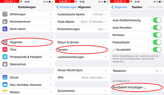 Tastatur-Kurzbefehl auf dem iPhone erstellen