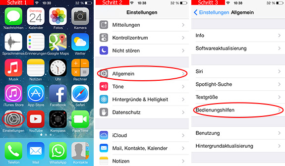 Bedienungshilfen in den Einstellungen auf dem iPhone