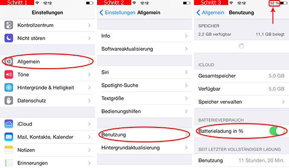 Akku-Anzeige auf Prozent umstellen