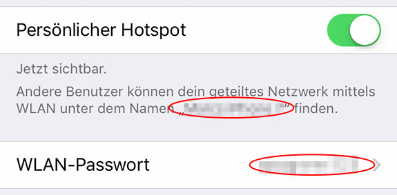 WLAN-Name des iPhones beim persönlichen Hotspot