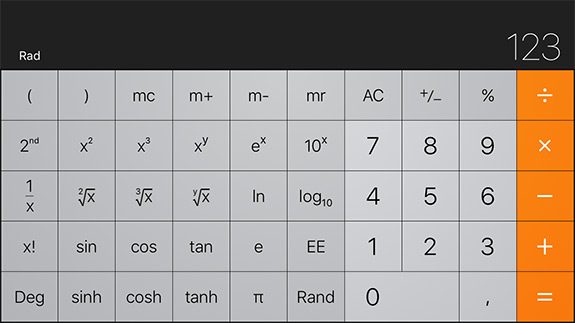 iPhone-Taschenrechner wissenschaftliche Ansicht