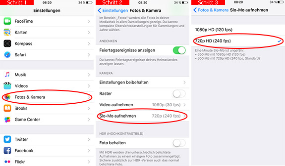 Qualität der Slow-Motion-Aufnahmen auf dem iPhone einstellen