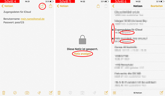 Notizen auf dem iPhone sperren und entsperren