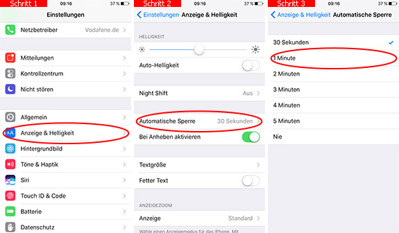 Zeit bis zur automatischen Sperre beim iPhone einstellen