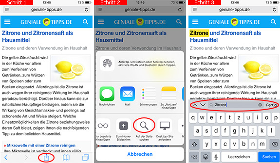 Webseite im Safari nach Wort durchsuchen