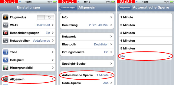 Automatische Tastensperre beim früheren iPhone ausschalten