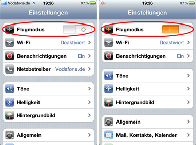 Flugmodus auf dem iPhone aktivieren