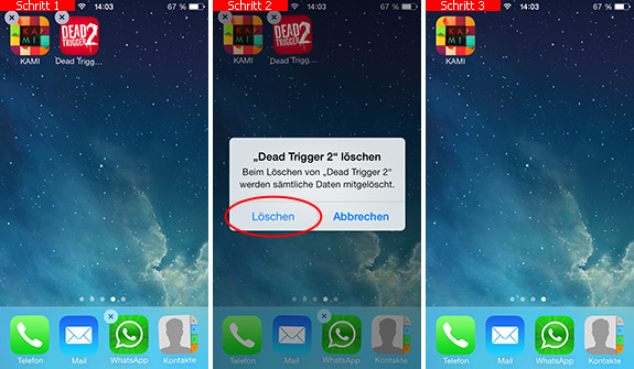 Apps direkt auf dem iPhone löschen