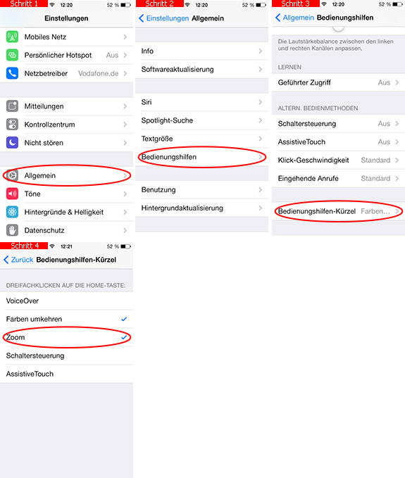 Dreifachklick Home-Button ab iOS7