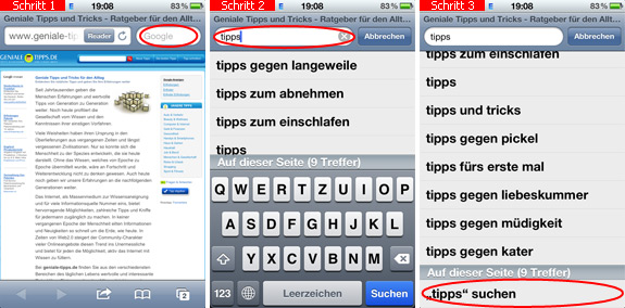 Webseite im Safari durchsuchen