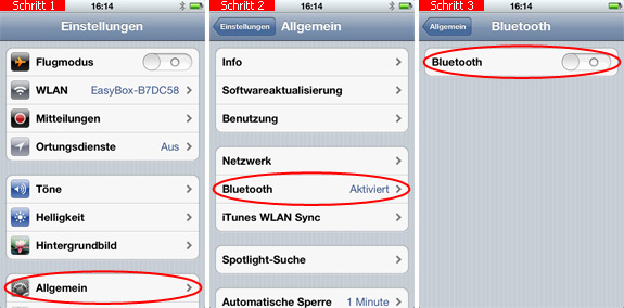 Bluetooth auf dem iPod touch ausschalten