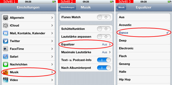 Equalizer auf dem iPod touch einstellen