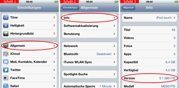 Firmware auf dem iPod touch anzeigen