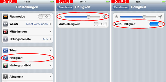 Helligkeit des Displays auf dem iPod touch einstellen